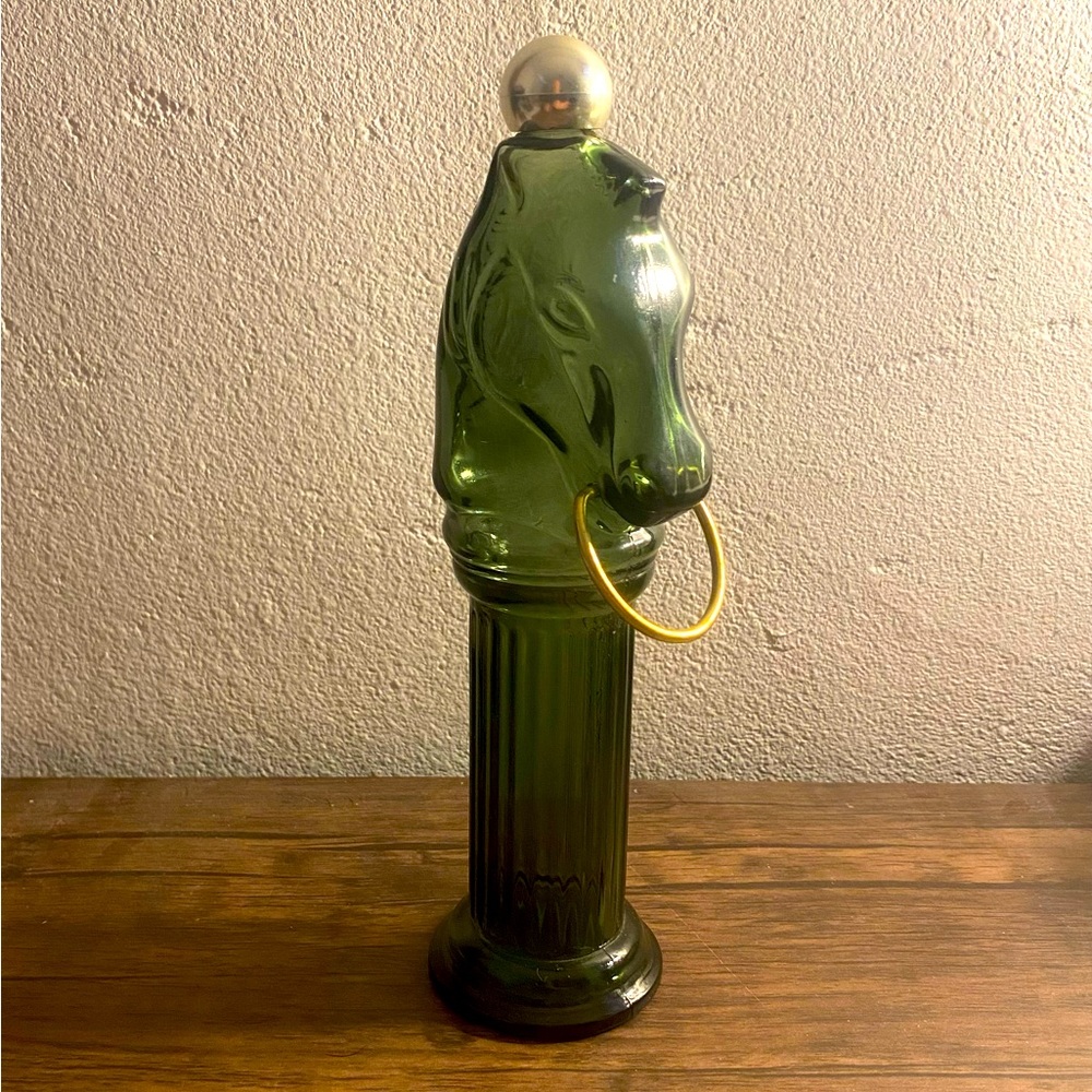 AVON Pony Post Decanter Glass Green